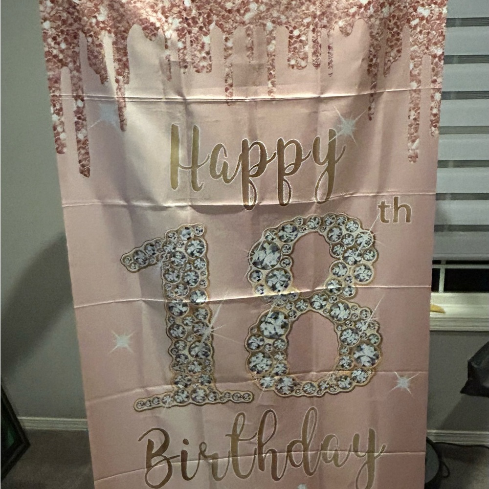 Pink and Gold Happy 18th Birthday Banner